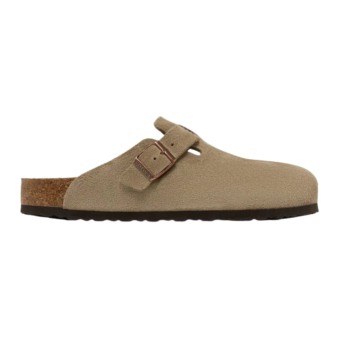 Sandália Clog BIRKENSTOCK Boston Soft Footbed "Suede Taupe"