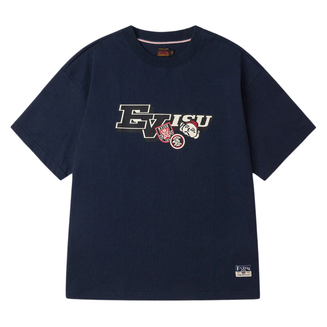 Camiseta EVISU Henohenomoheji Buddha Head and Puzzle Ring Tag Daikoku Print Relaxed Fit T-Shirt