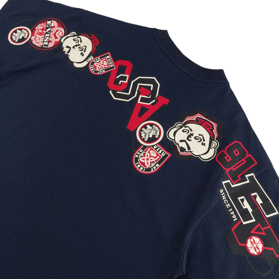Camiseta EVISU Henohenomoheji Buddha Head and Puzzle Ring Tag Daikoku Print Relaxed Fit T-Shirt