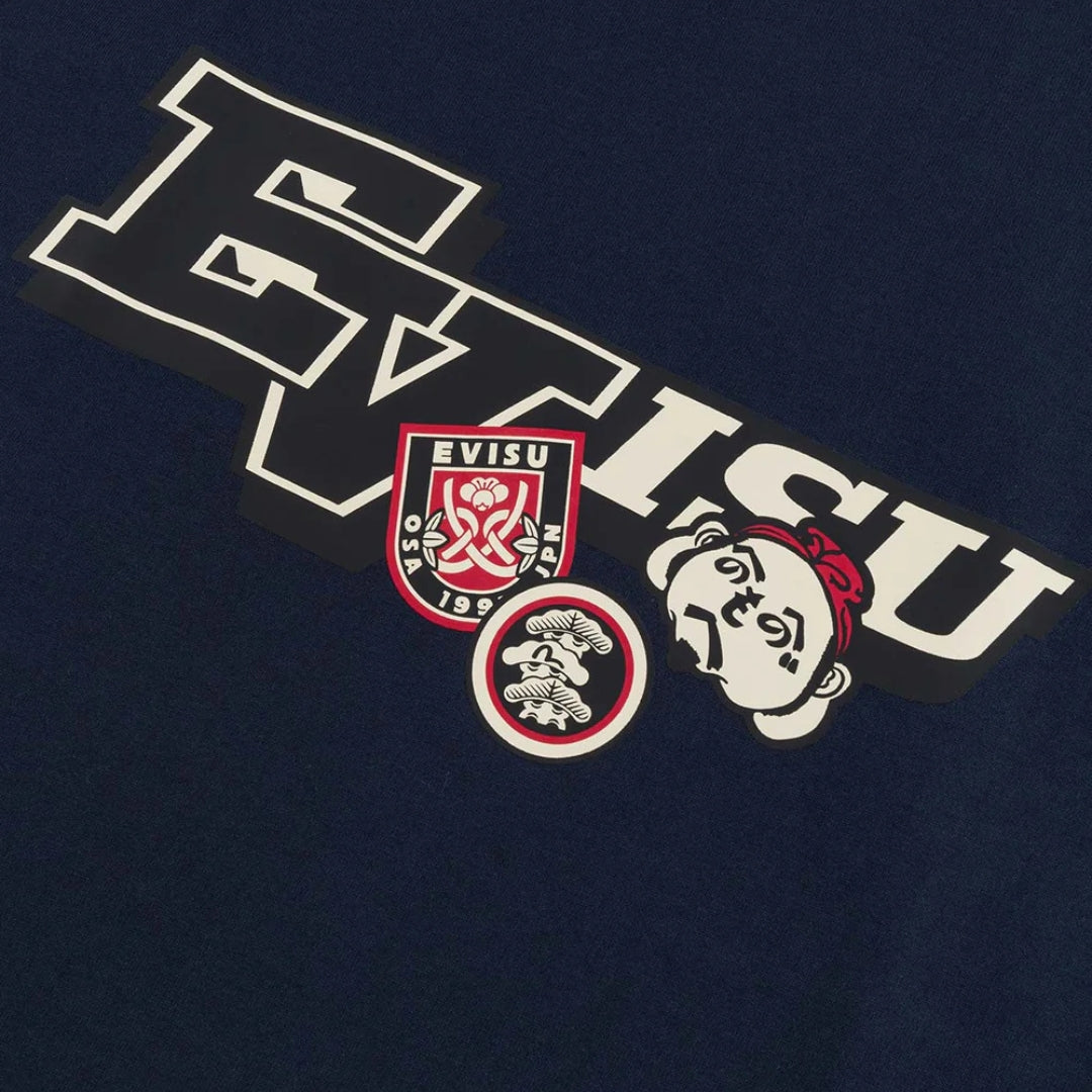 Camiseta EVISU Henohenomoheji Buddha Head and Puzzle Ring Tag Daikoku Print Relaxed Fit T-Shirt
